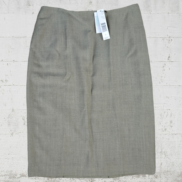 90s Vintage Drab Khaki Tweed Wool Ellen Tracy Deadstock Pencil Midi Skirt Size 6